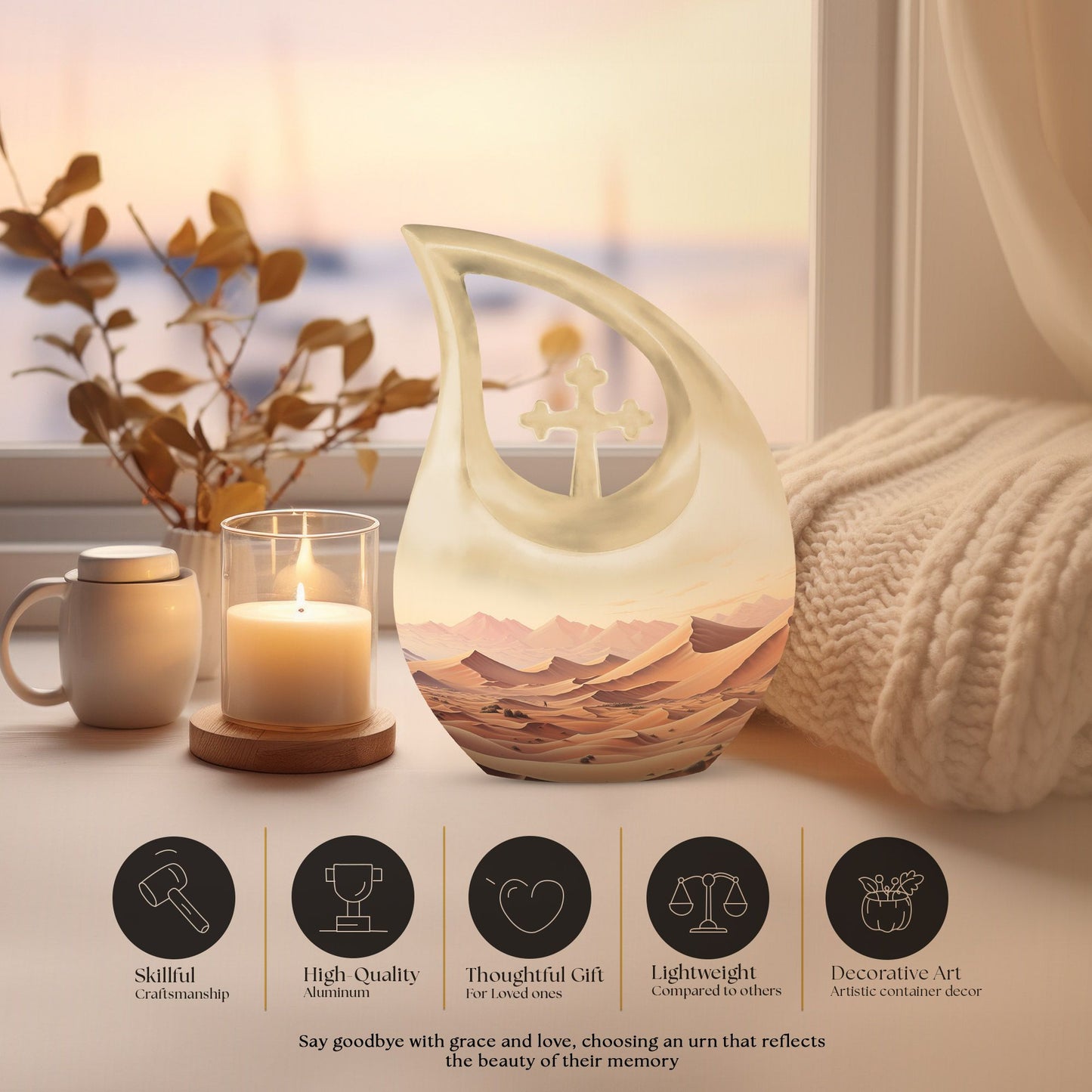 Cross drop designed Wilderness urn for men's ashes,