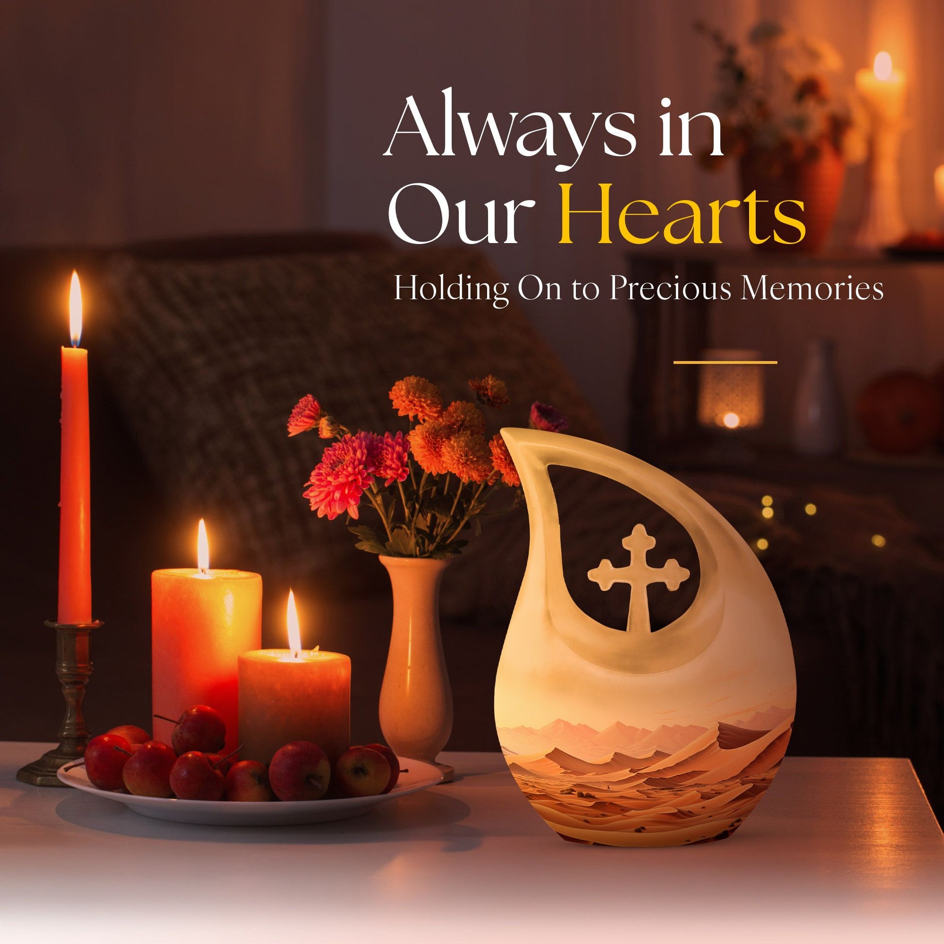 Cross drop designed Wilderness urn for men's ashes,