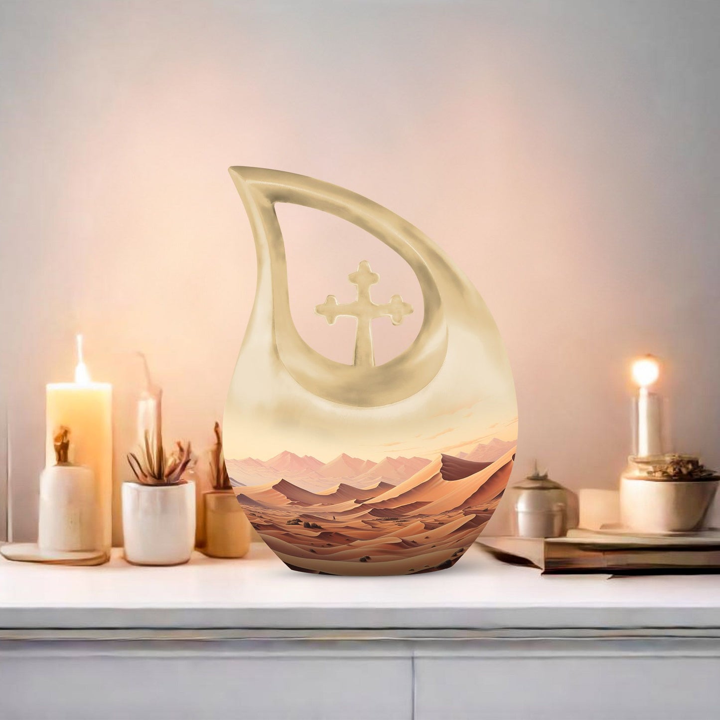 Cross drop designed Wilderness urn for men's ashes,