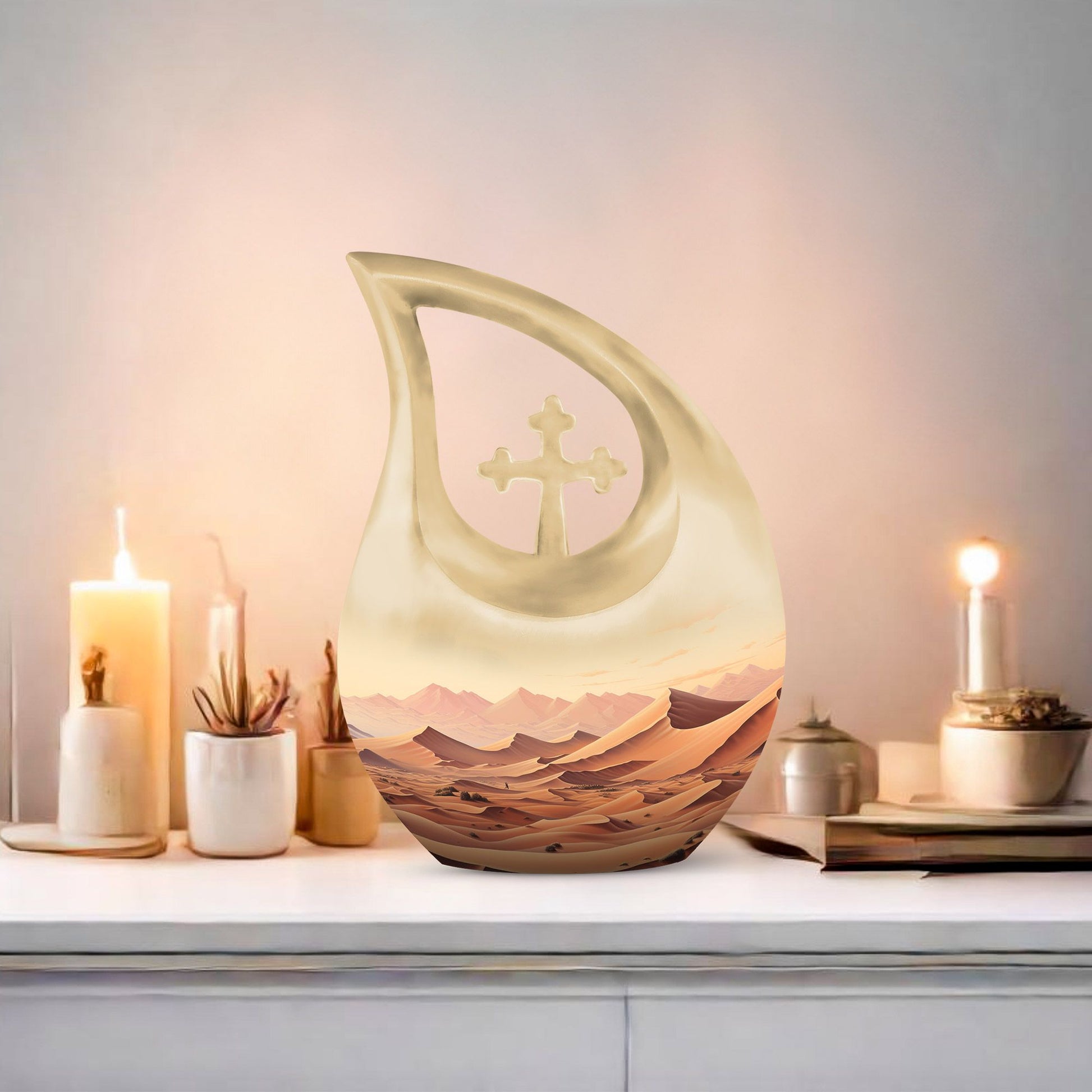 Cross drop designed Wilderness urn for men's ashes,
