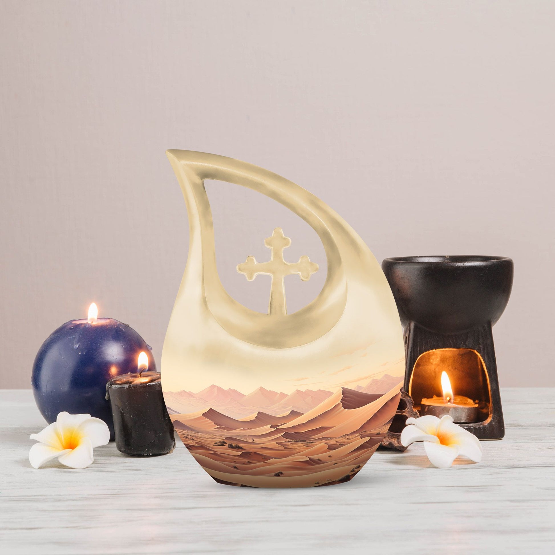 Cross drop designed Wilderness urn for men's ashes,