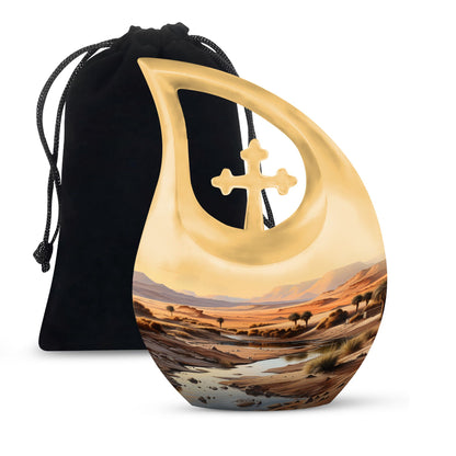 10 Inch Large Wilderness Urn with Cross Drop Design 