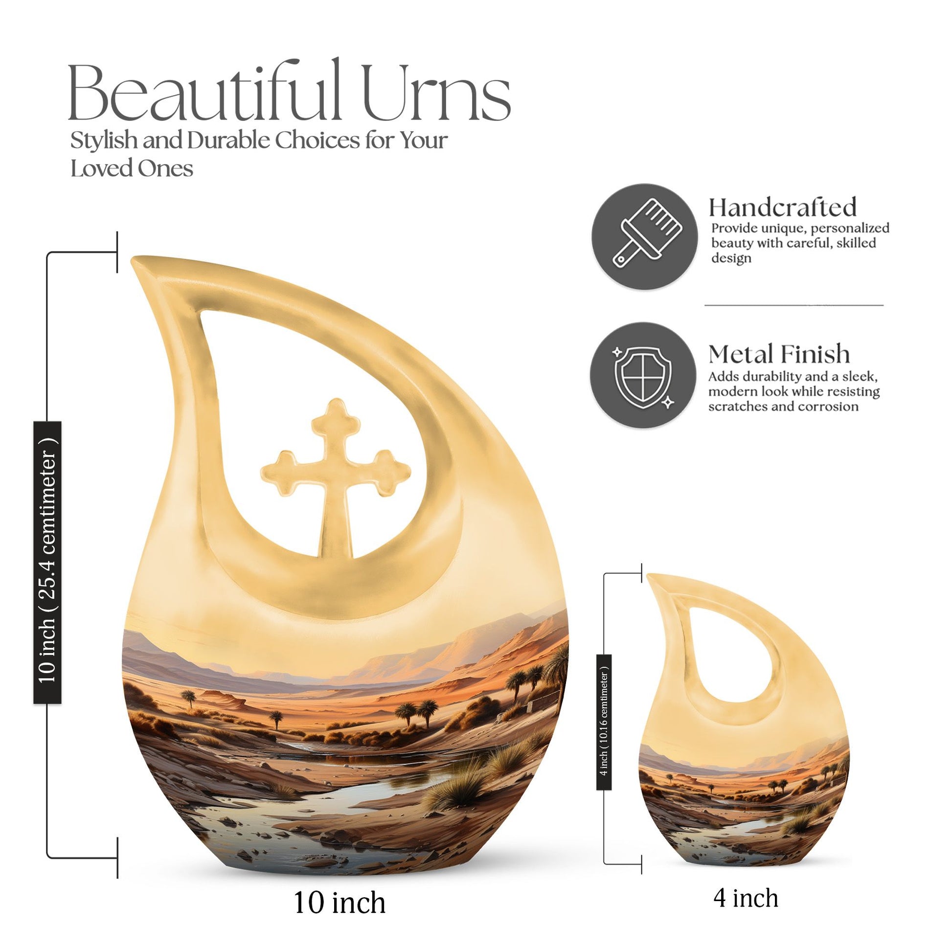 10 Inch Large Wilderness Urn with Cross Drop Design 