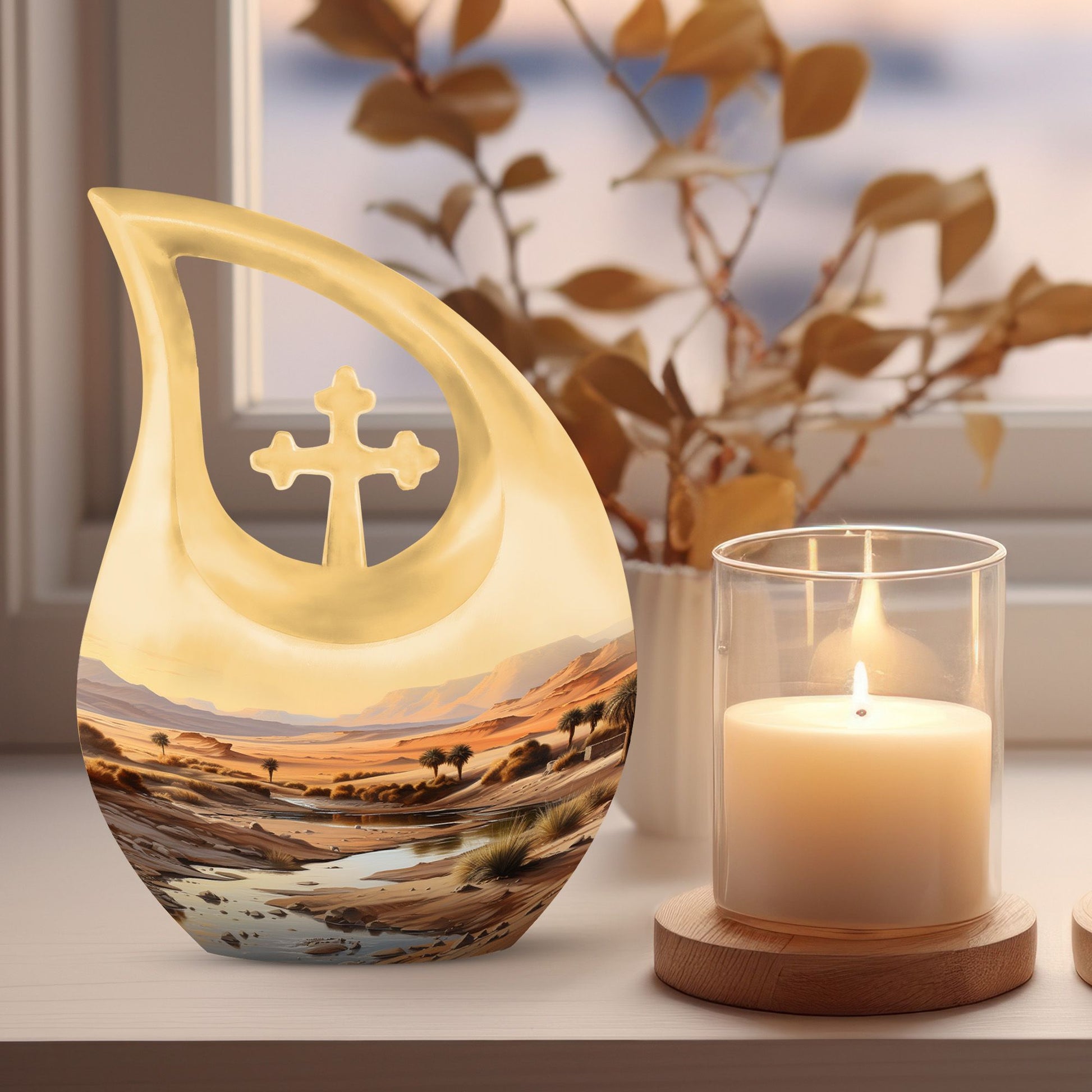 10 Inch Large Wilderness Urn with Cross Drop Design 