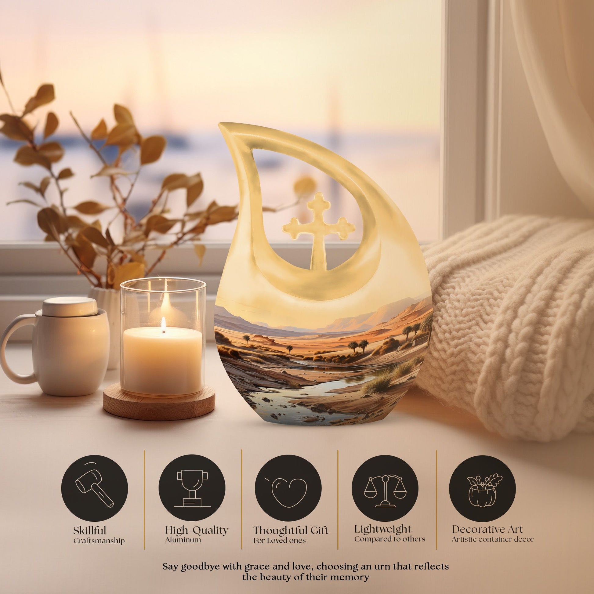 10 Inch Large Wilderness Urn with Cross Drop Design 