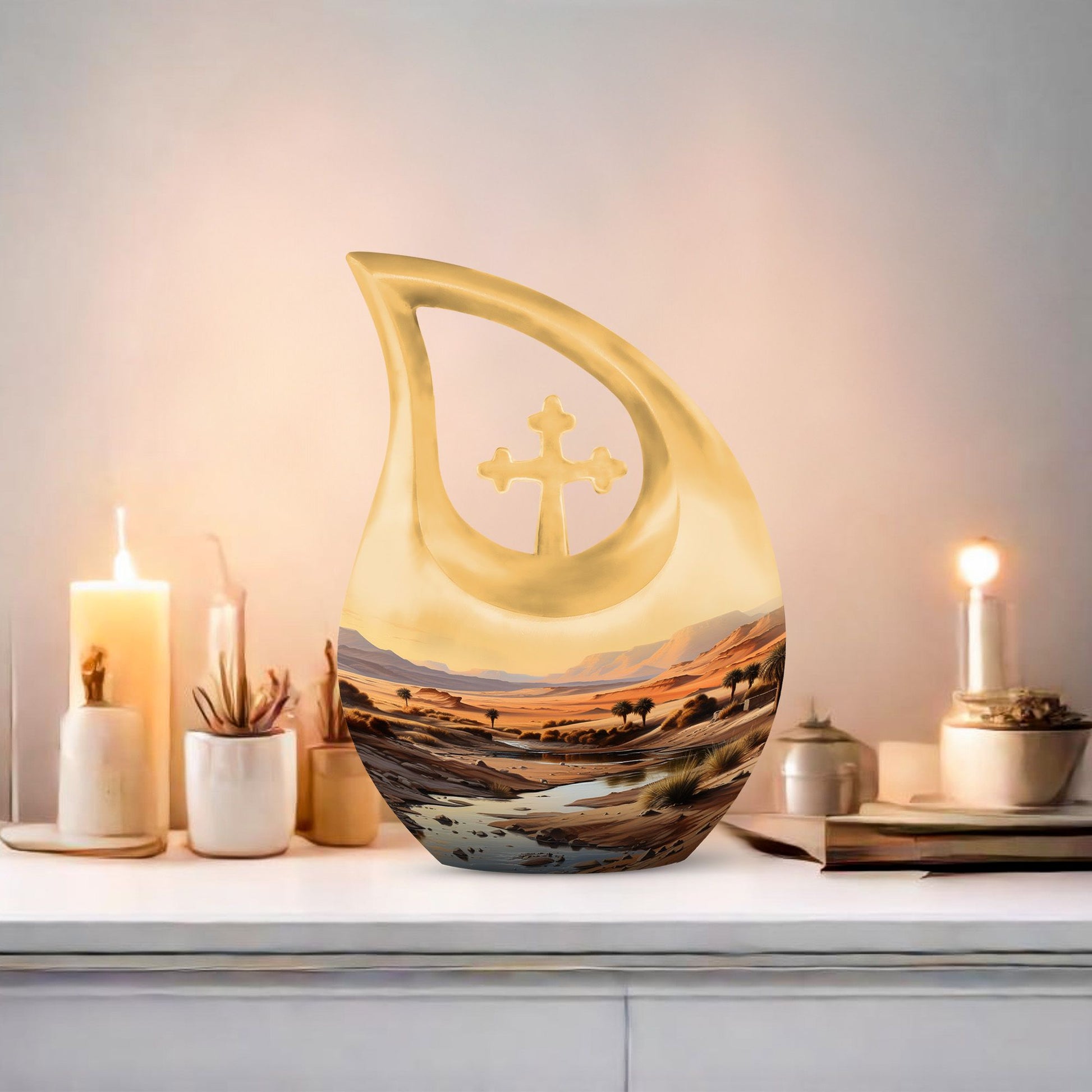 10 Inch Large Wilderness Urn with Cross Drop Design 