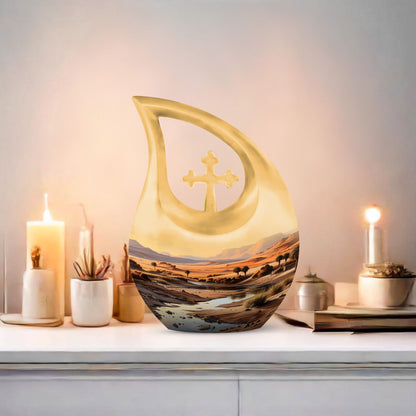 10 Inch Large Wilderness Urn with Cross Drop Design 