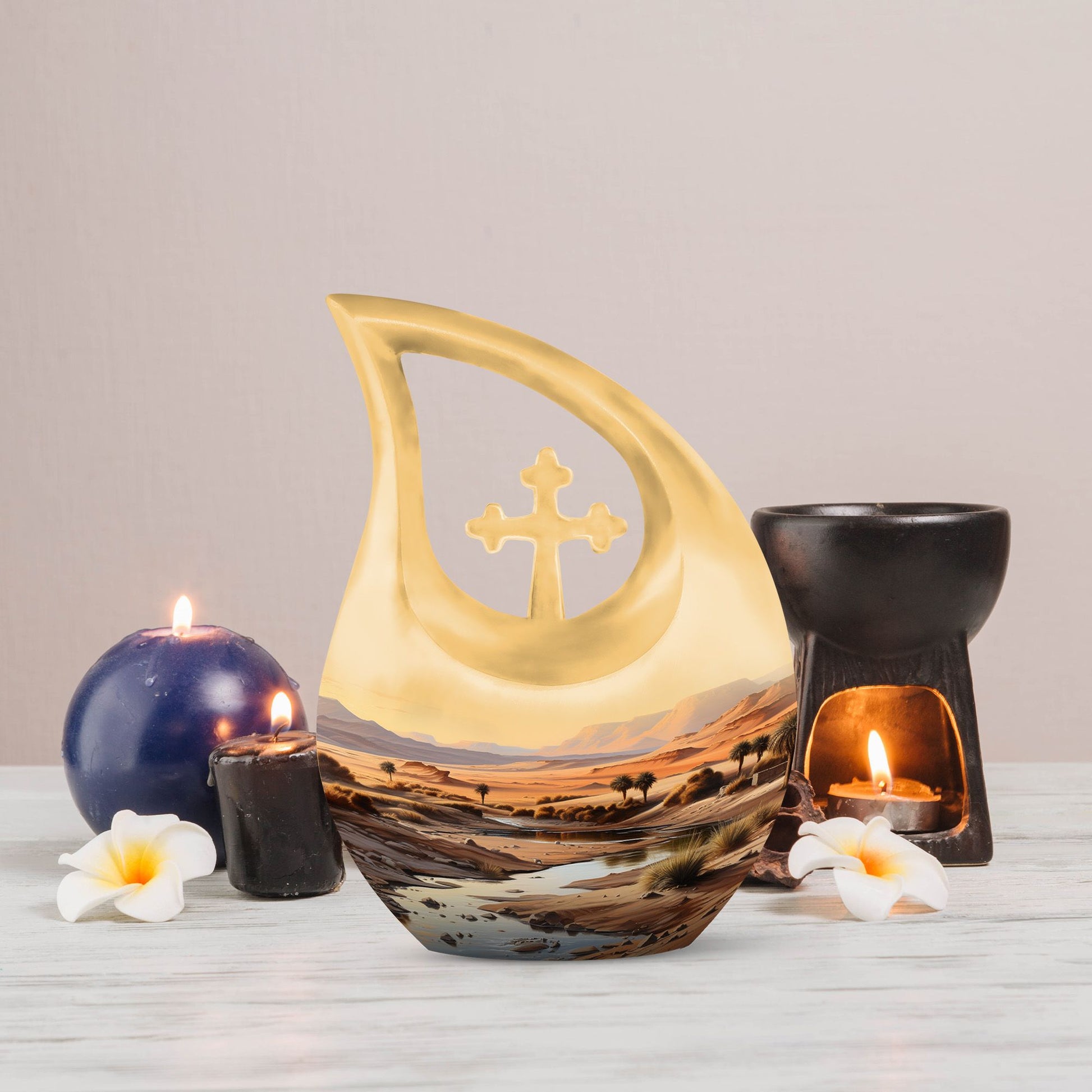 10 Inch Large Wilderness Urn with Cross Drop Design 