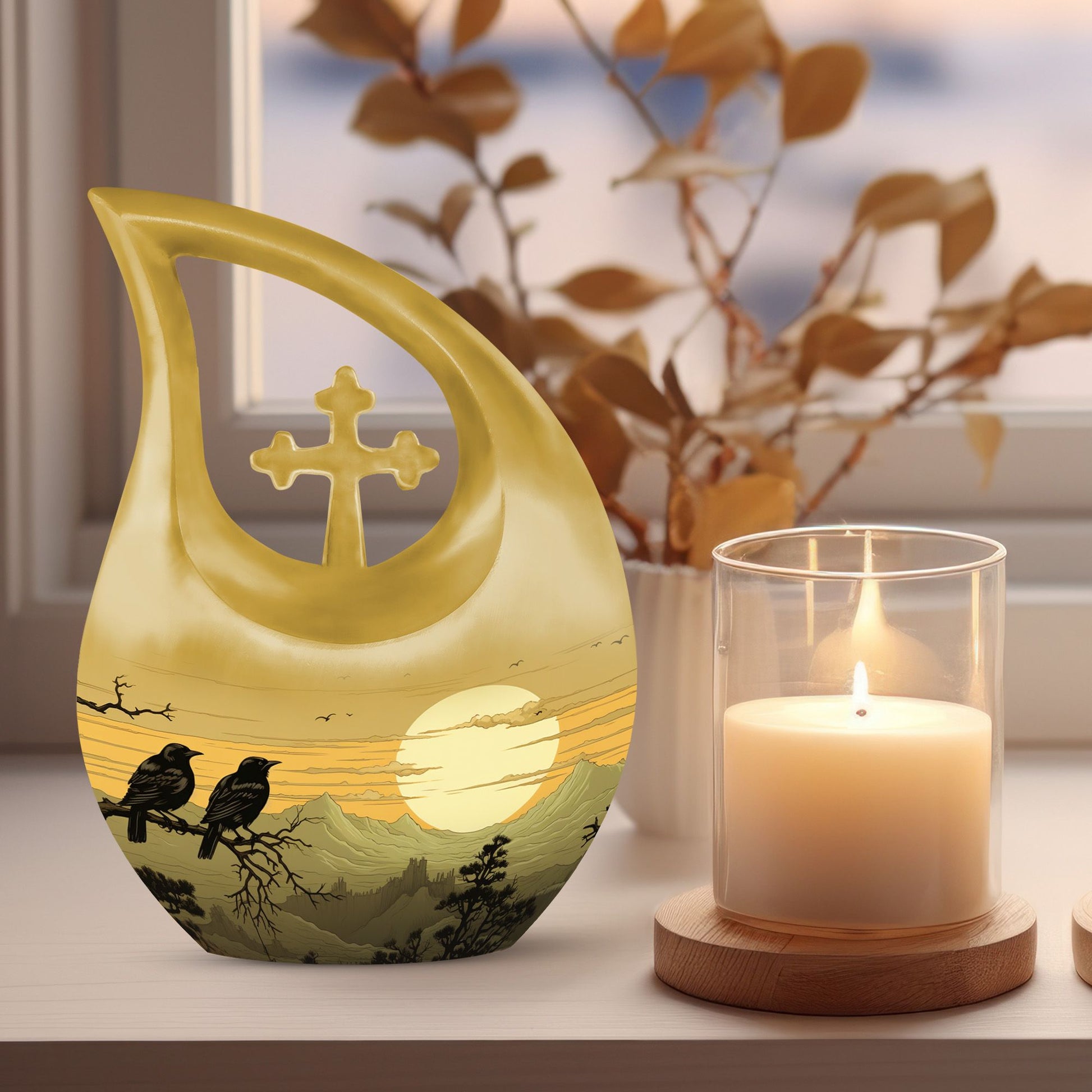 10-inch Wilderness Urn with Cross Drop Design 