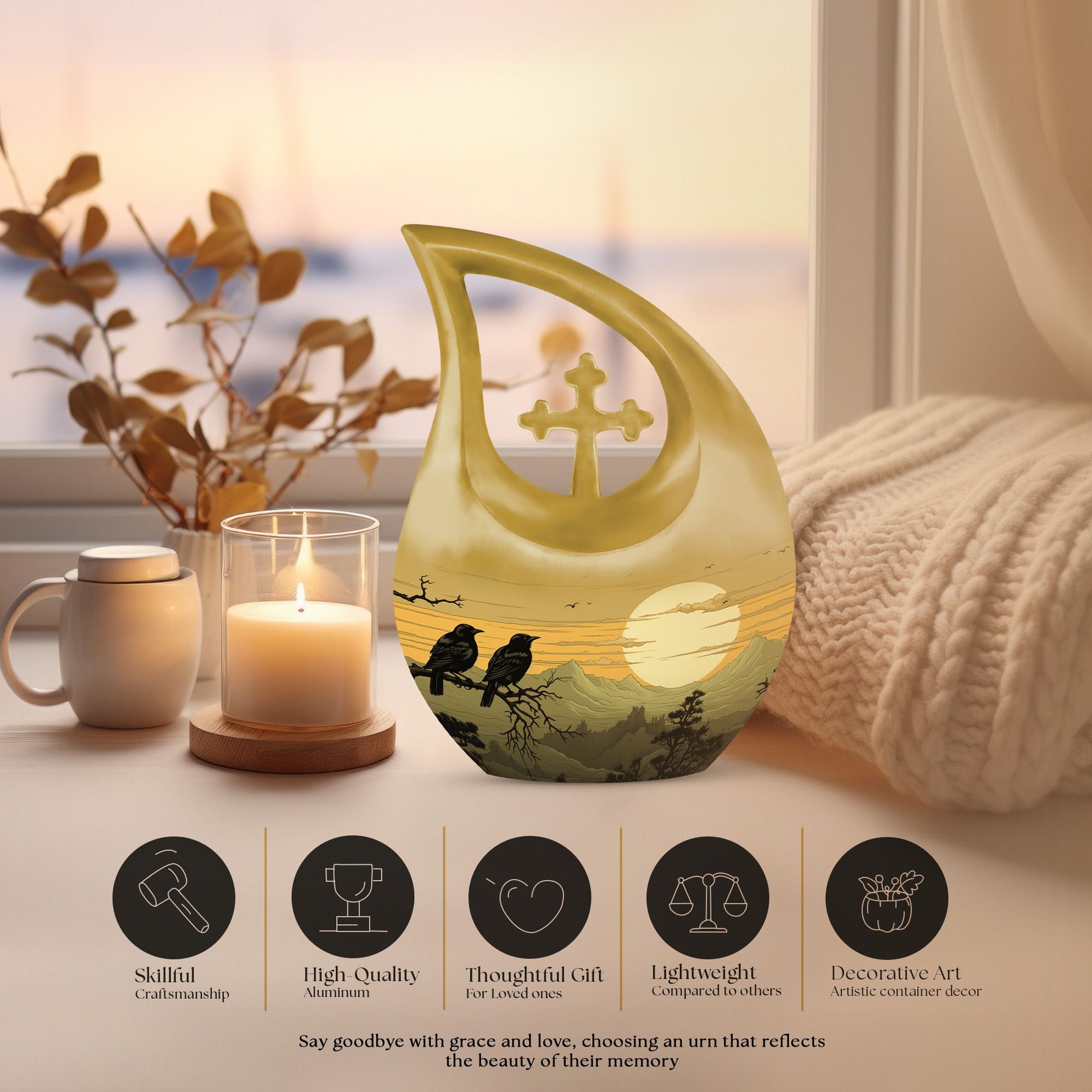 10-inch Wilderness Urn with Cross Drop Design 