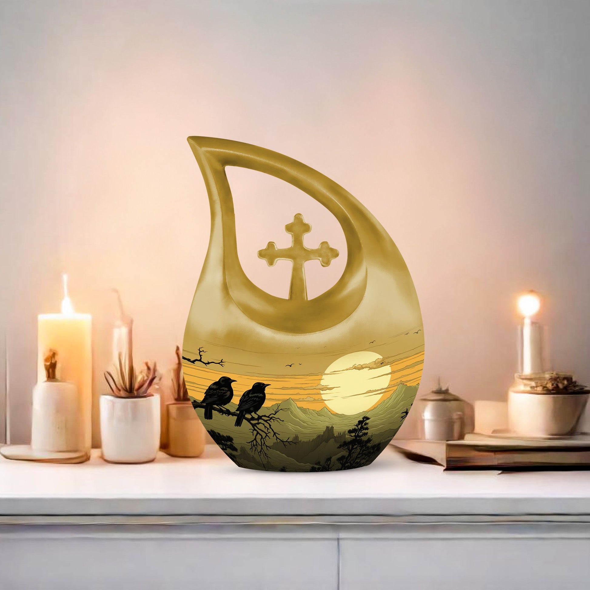 10-inch Wilderness Urn with Cross Drop Design 