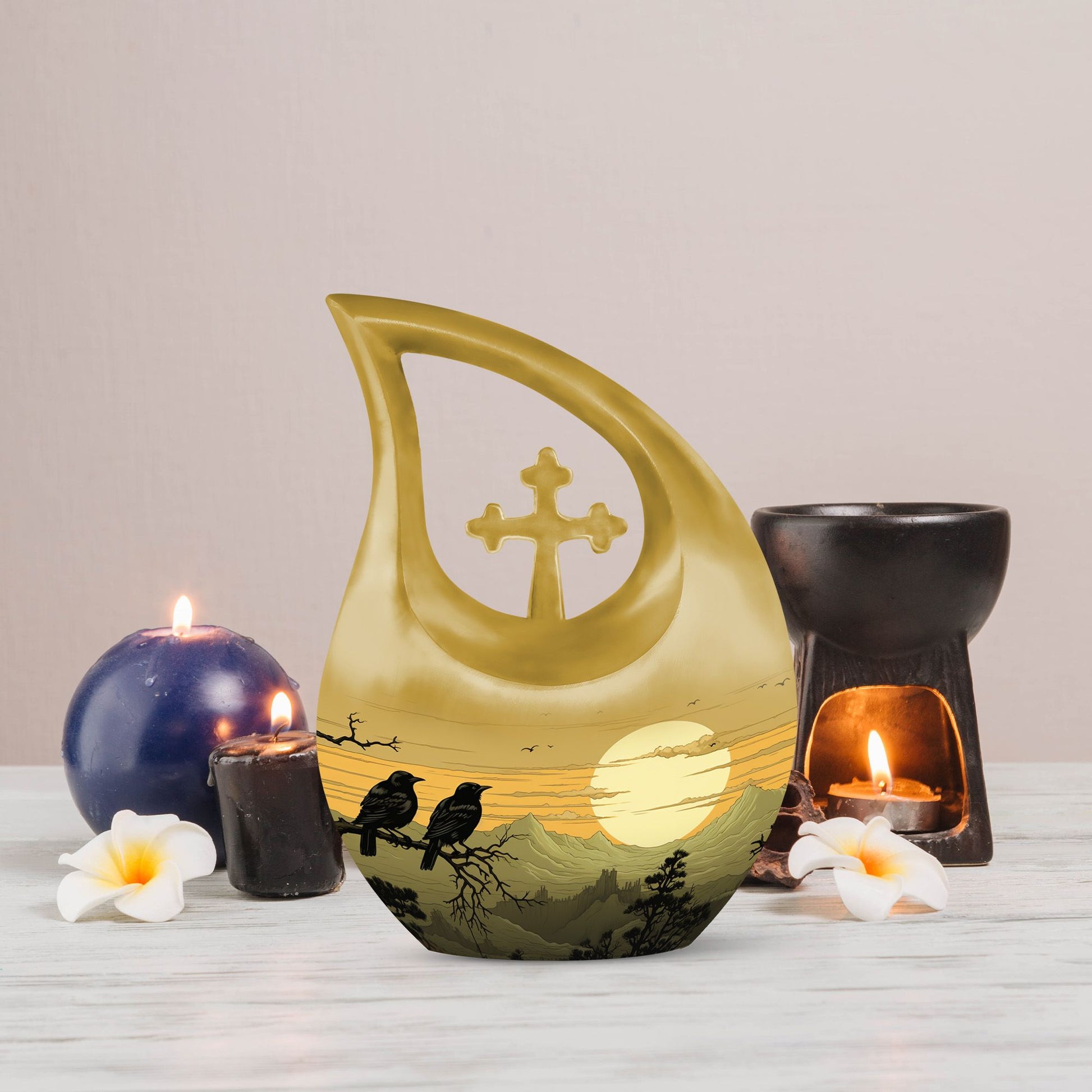 10-inch Wilderness Urn with Cross Drop Design 