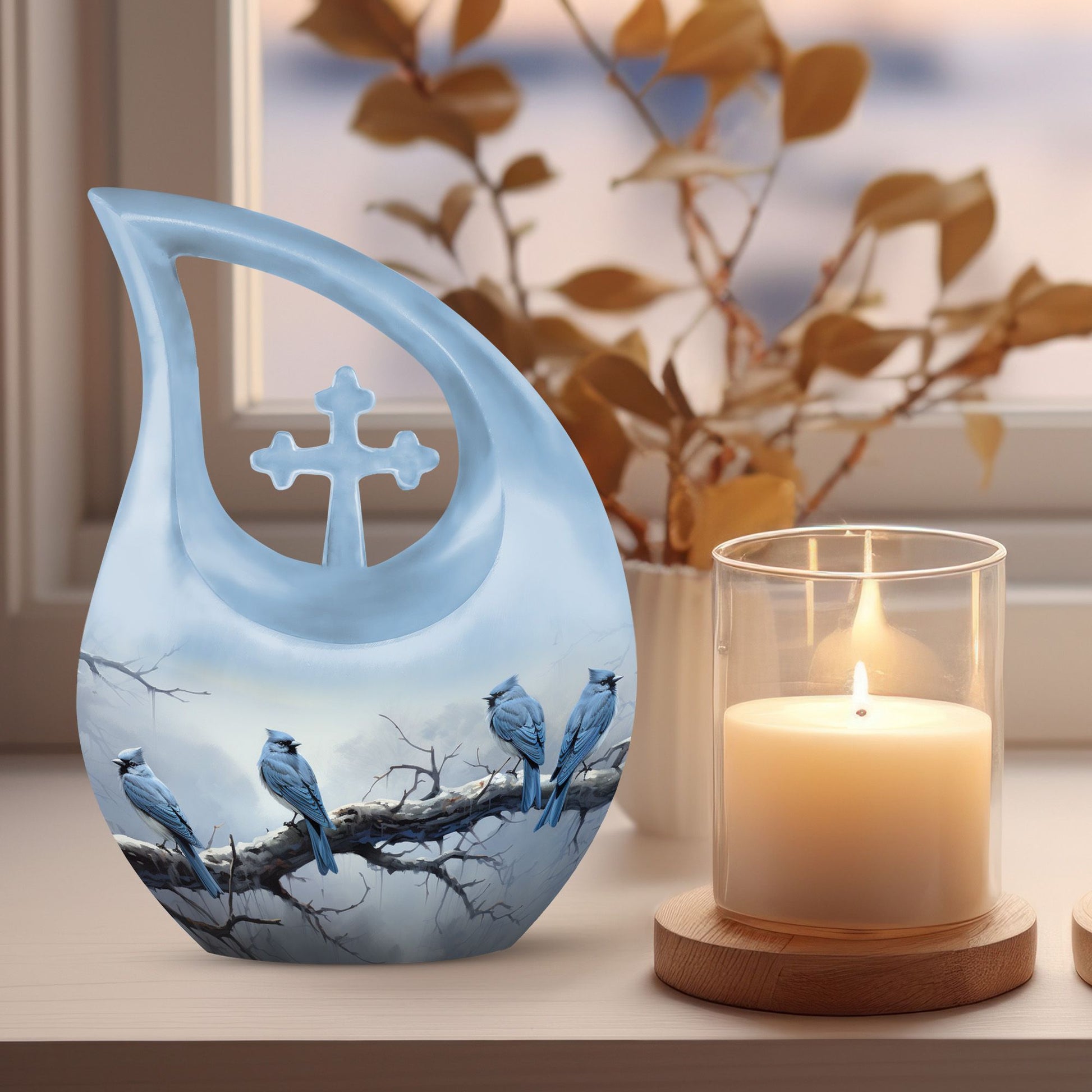10-inch Wilderness Urn, Blue Cross Drop Design, 
