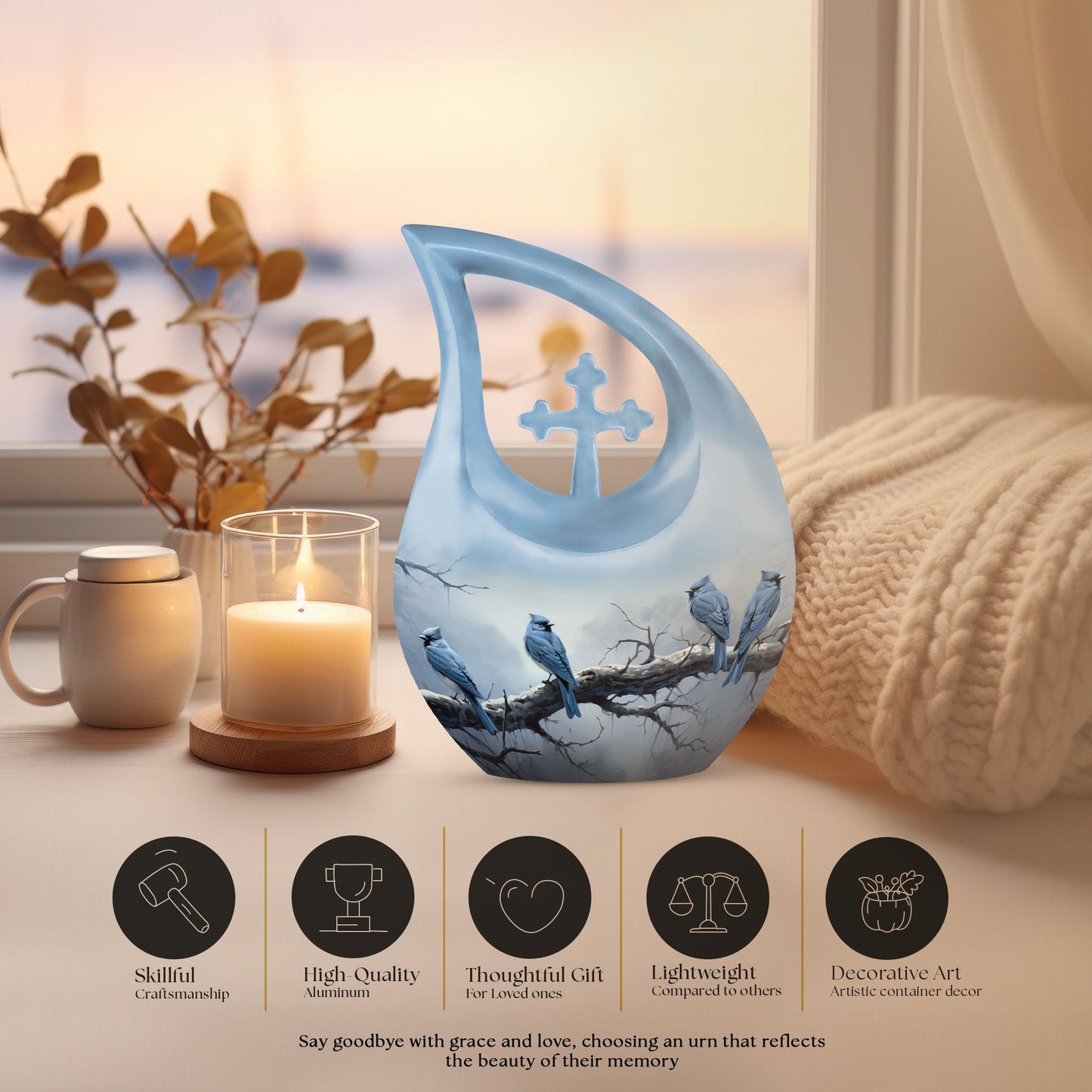 10-inch Wilderness Urn, Blue Cross Drop Design, 