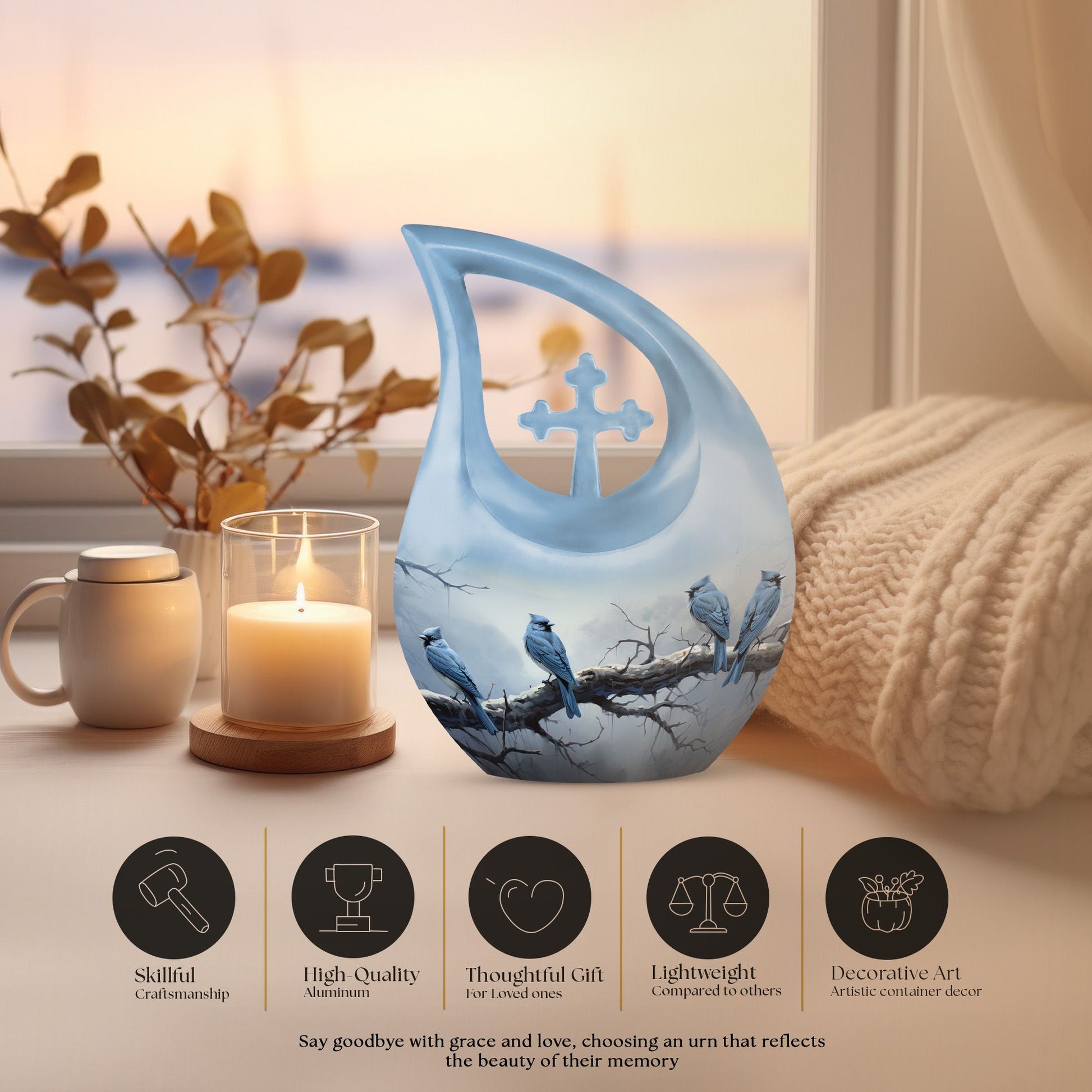 10-inch Wilderness Urn, Blue Cross Drop Design, 