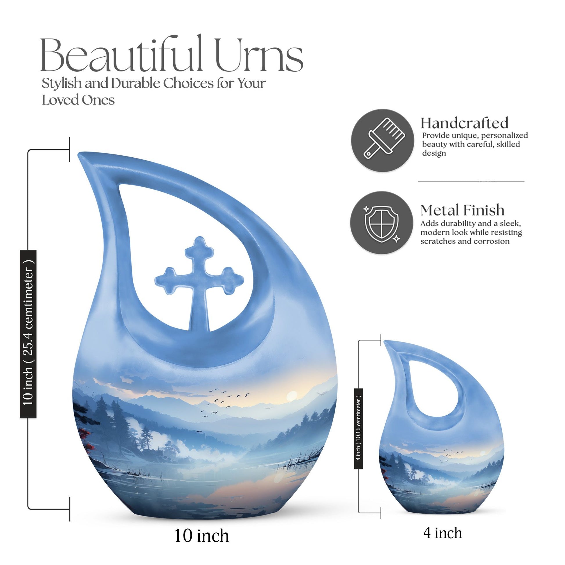 10-inch Wilderness Urn with Cross Drop design 