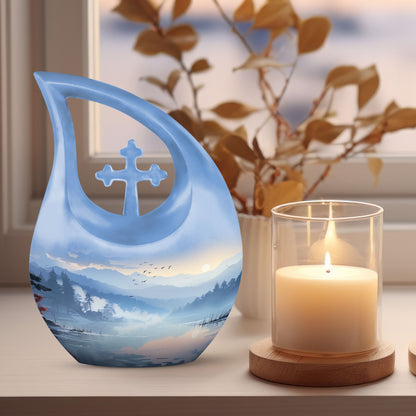 10-inch Wilderness Urn with Cross Drop design 