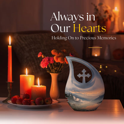 10-inch Wilderness Urn with Cross Drop design 