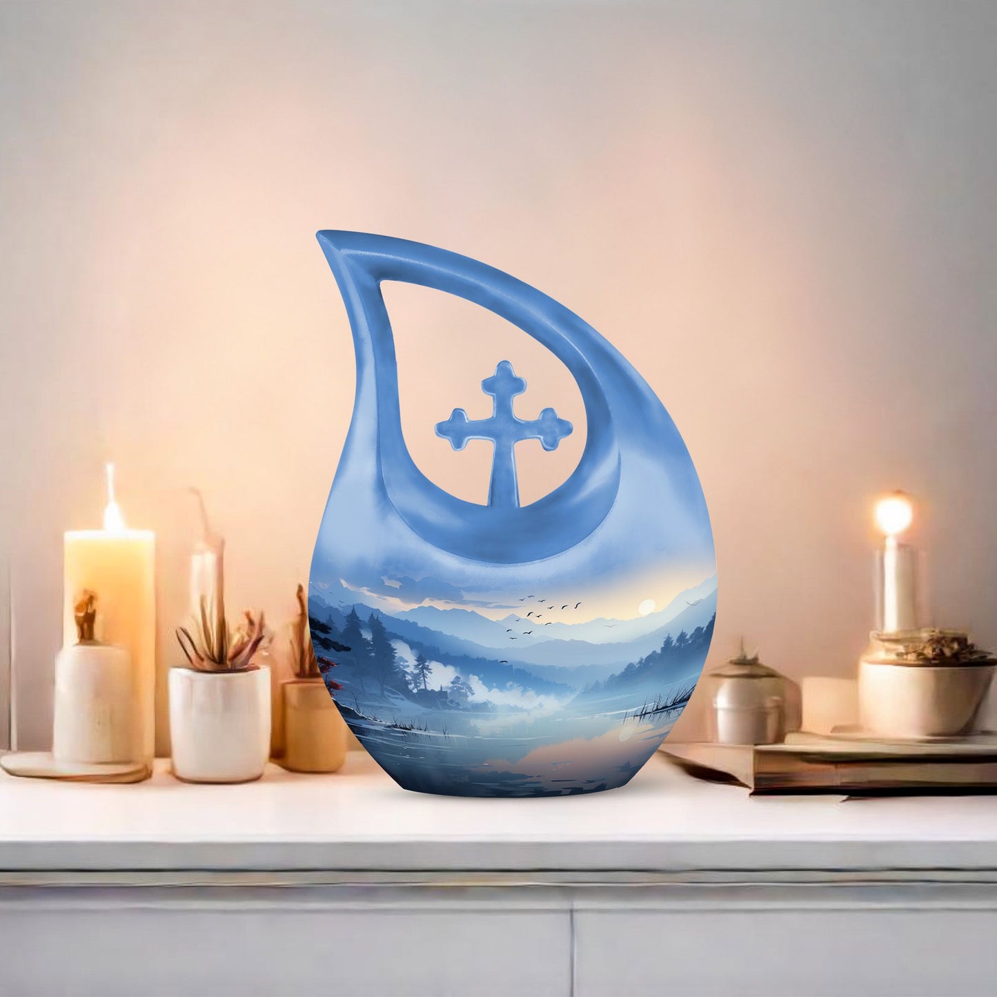 10-inch Wilderness Urn with Cross Drop design 