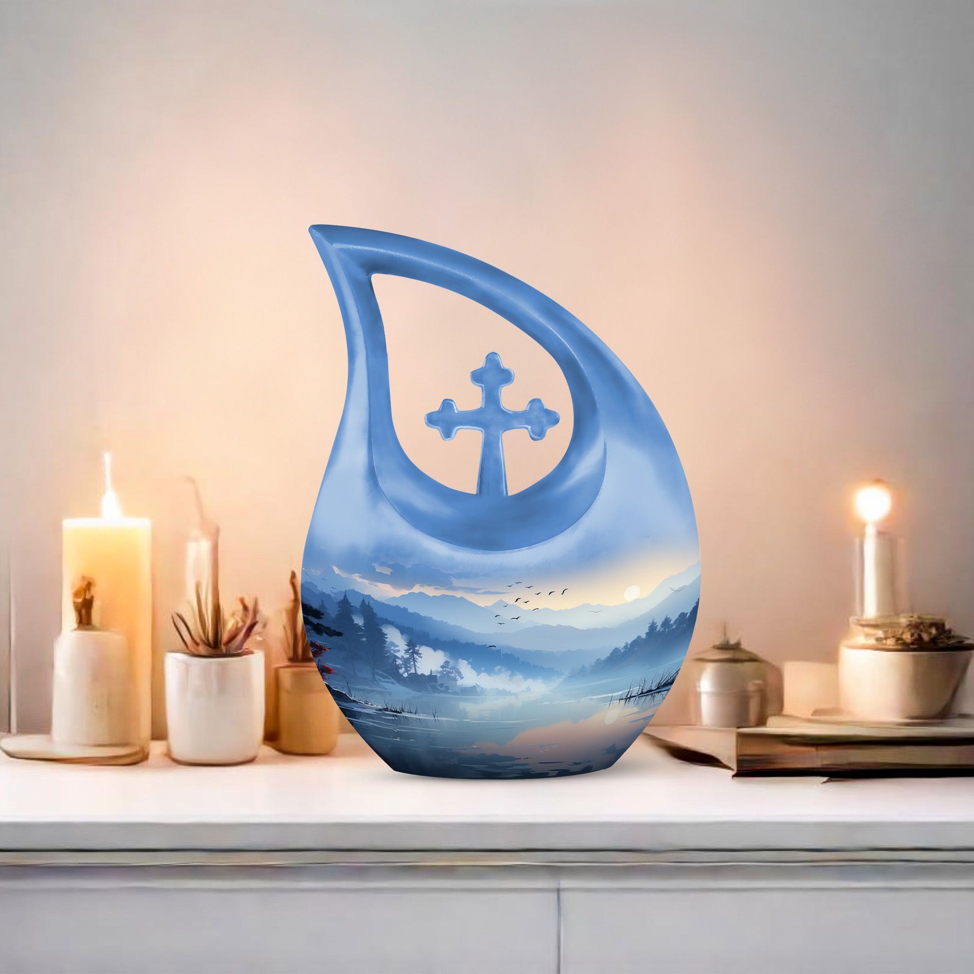 10-inch Wilderness Urn with Cross Drop design 