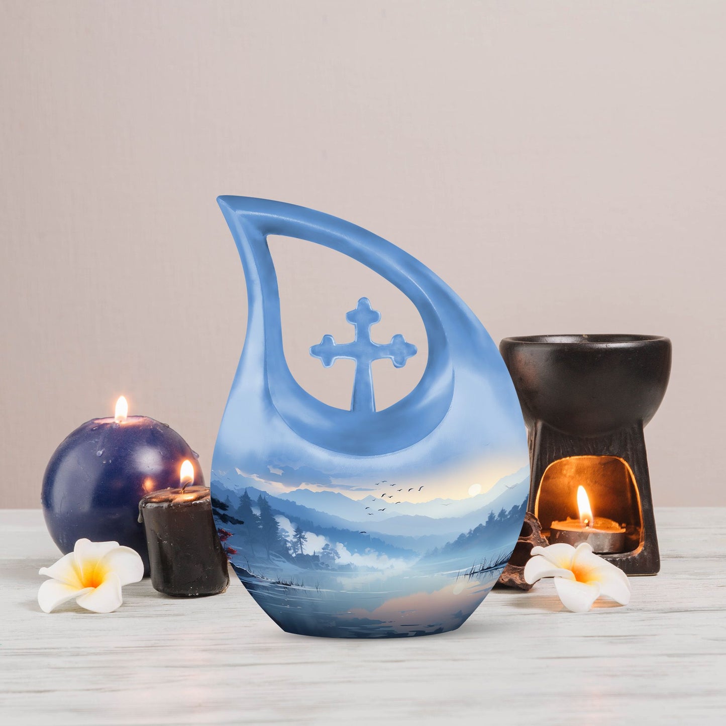 10-inch Wilderness Urn with Cross Drop design 