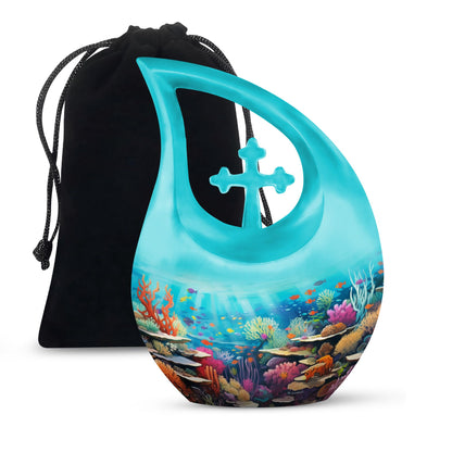 10 Inch Wilderness Urn, Cross Drop Design, Customizable, 