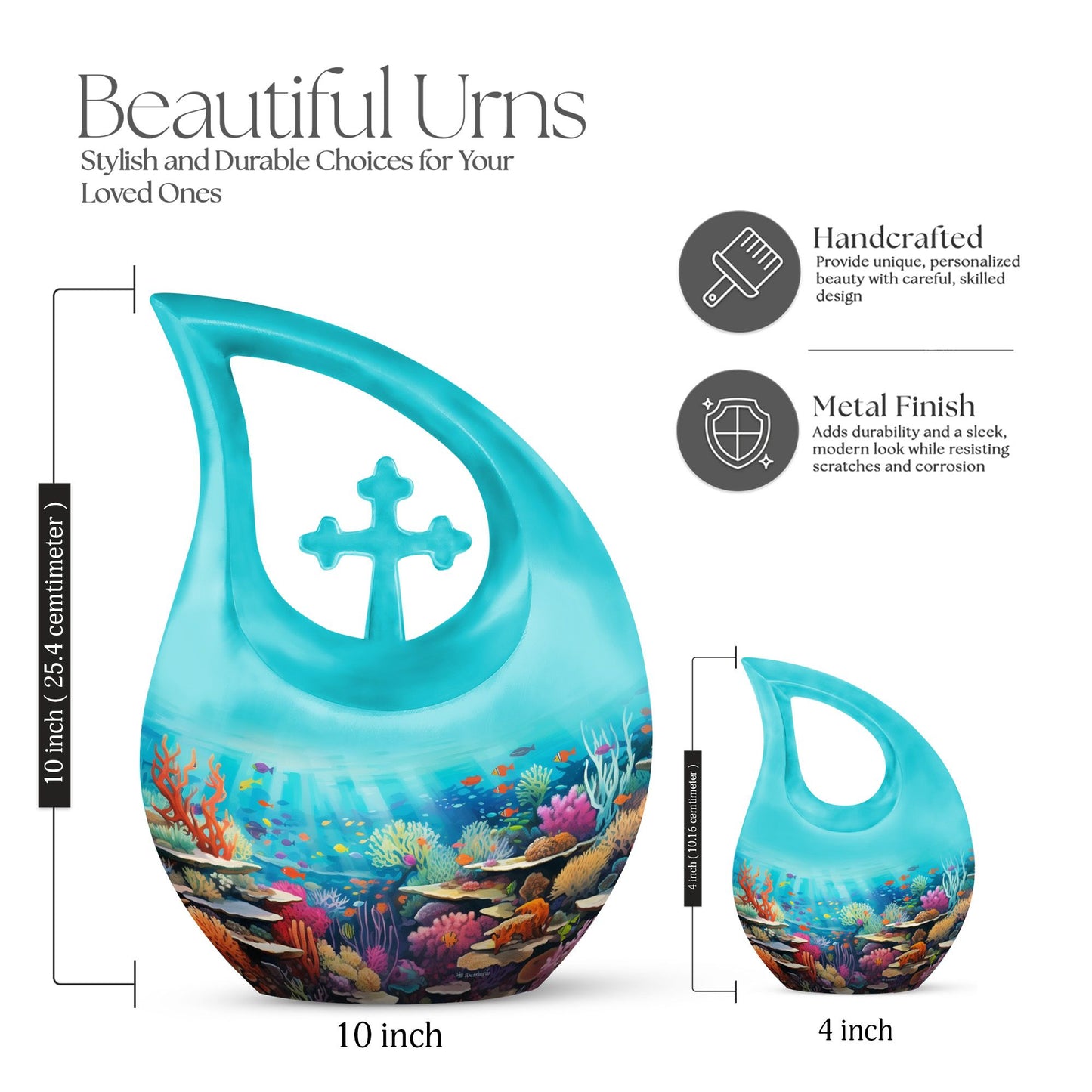 10 Inch Wilderness Urn, Cross Drop Design, Customizable, 