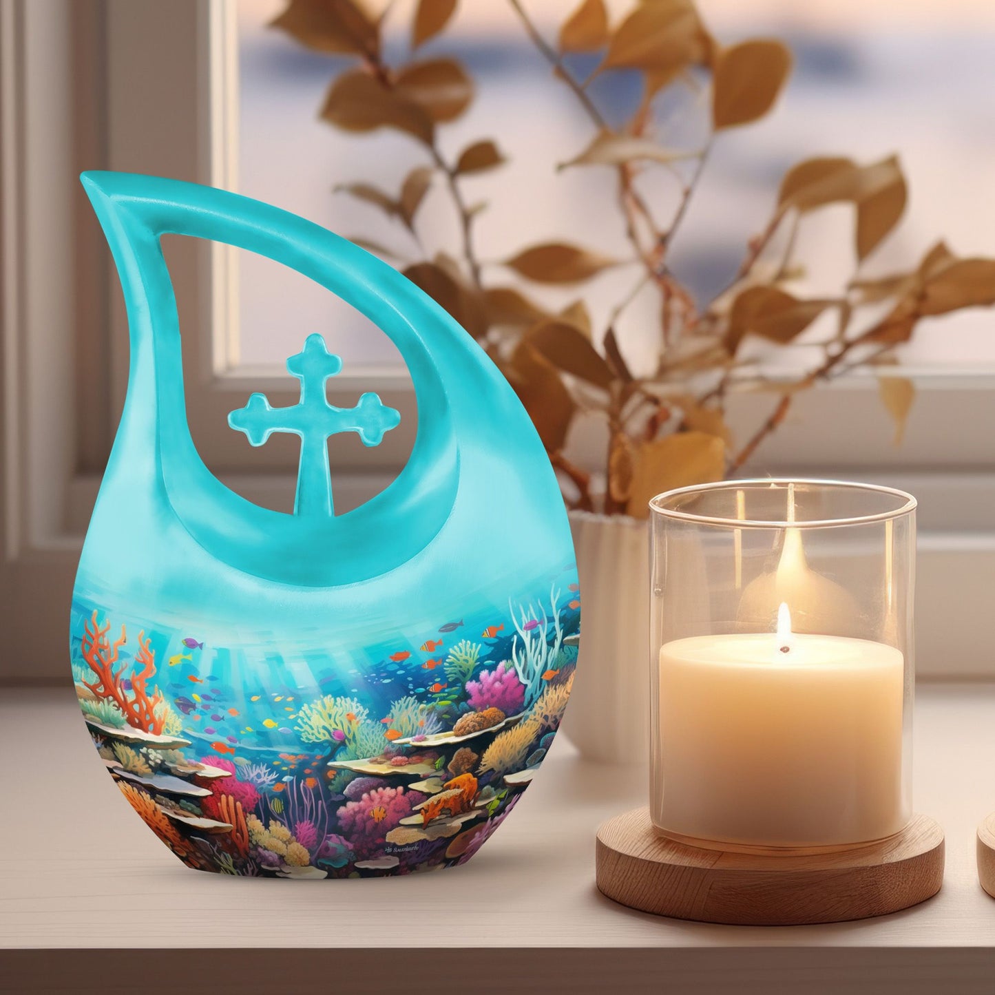 10 Inch Wilderness Urn, Cross Drop Design, Customizable, 