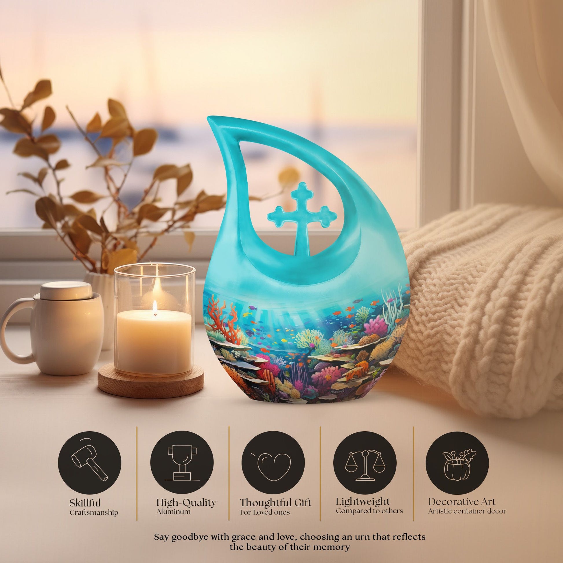 10 Inch Wilderness Urn, Cross Drop Design, Customizable, 