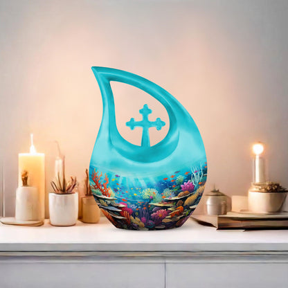 10 Inch Wilderness Urn, Cross Drop Design, Customizable, 
