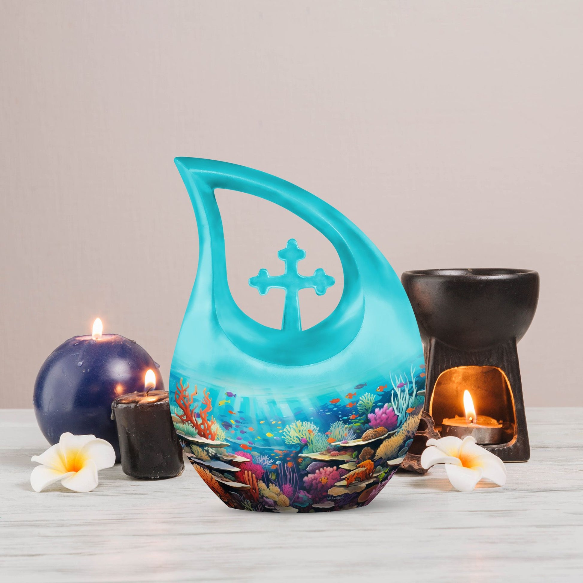 10 Inch Wilderness Urn, Cross Drop Design, Customizable, 