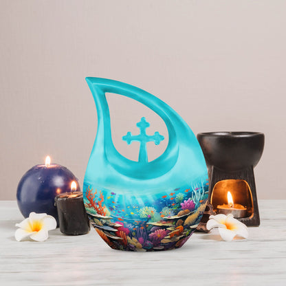 10 Inch Wilderness Urn, Cross Drop Design, Customizable, 