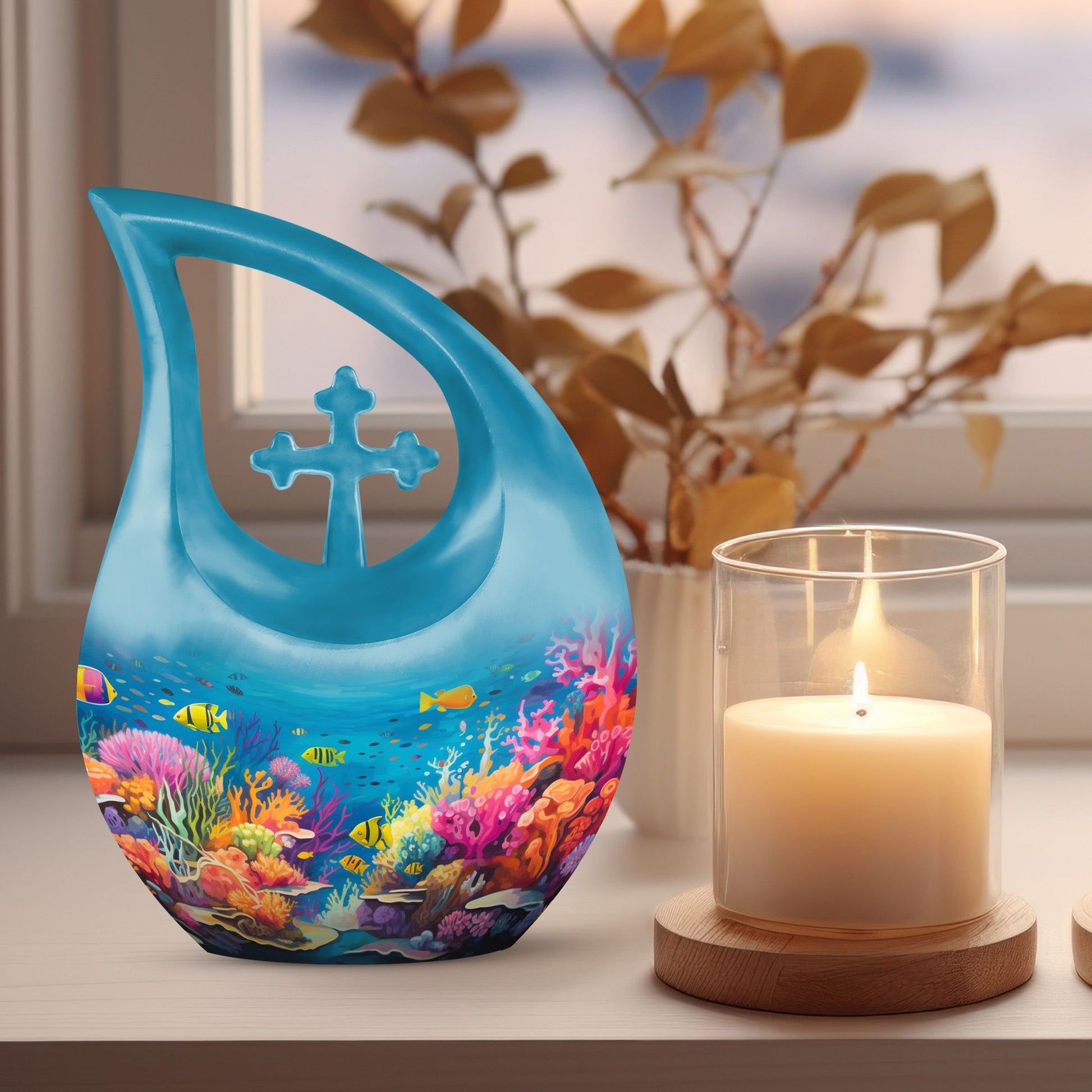 10-inch Wilderness theme Cross Drop urn, customize