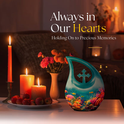 10-inch Wilderness theme Cross Drop urn, customize