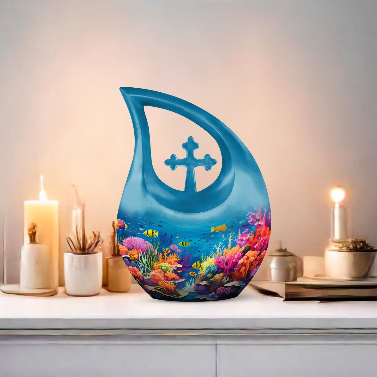 10-inch Wilderness theme Cross Drop urn, customize
