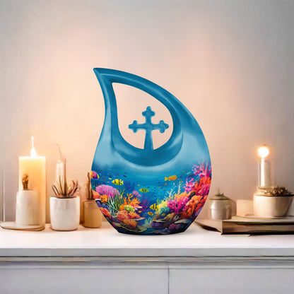 10-inch Wilderness theme Cross Drop urn, customize