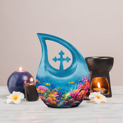 10-inch Wilderness theme Cross Drop urn, customize