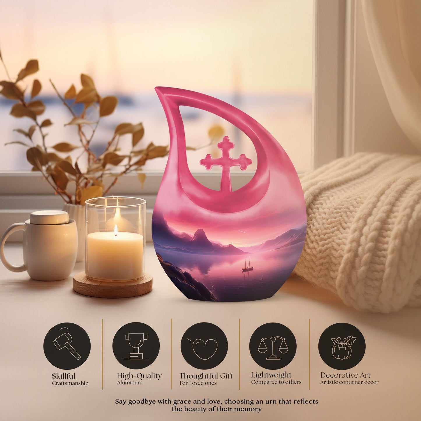 10 Inch Wilderness Urn with Cross Drop design,