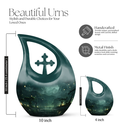 10-inch Wilderness Urn with Custom Cross Drop Design,