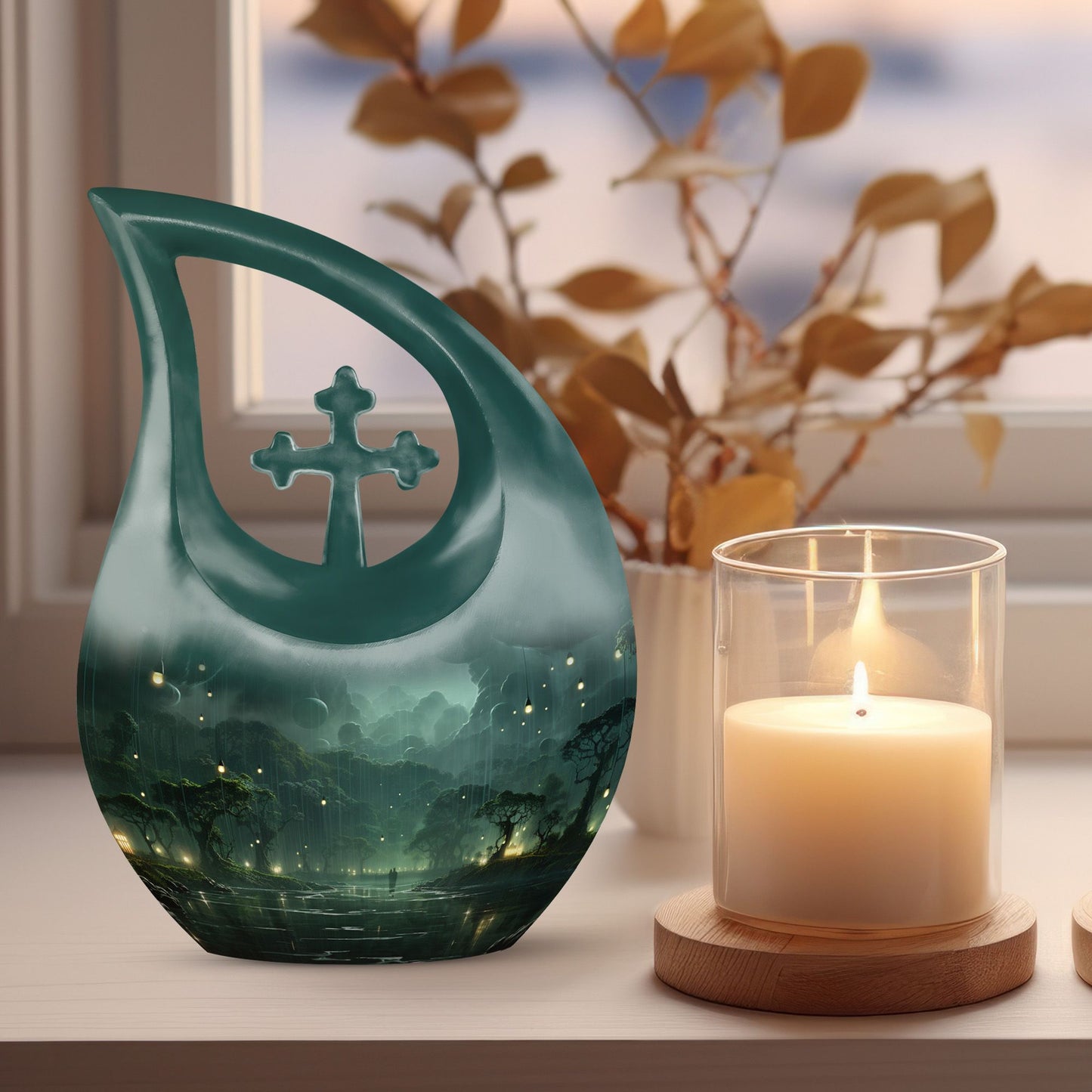 10-inch Wilderness Urn with Custom Cross Drop Design,