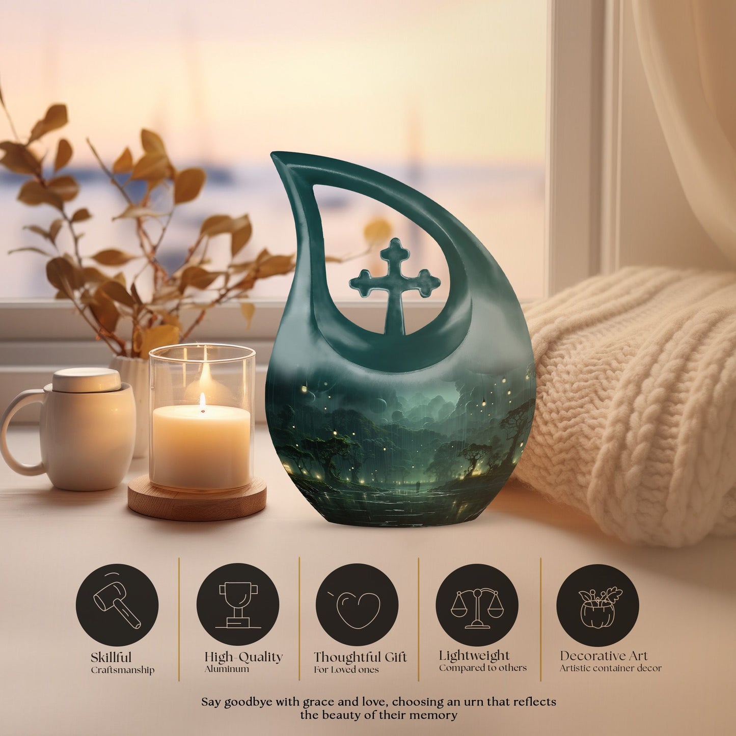 10-inch Wilderness Urn with Custom Cross Drop Design,
