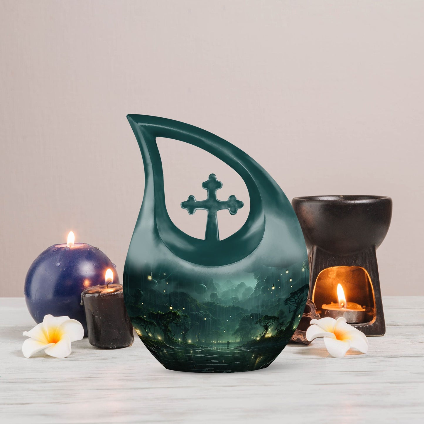 10-inch Wilderness Urn with Custom Cross Drop Design,