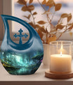 10-inch Wilderness Urn featuring a Cross Drop design, 