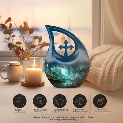 10-inch Wilderness Urn featuring a Cross Drop design, 