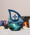 10-inch Wilderness Urn featuring a Cross Drop design, 