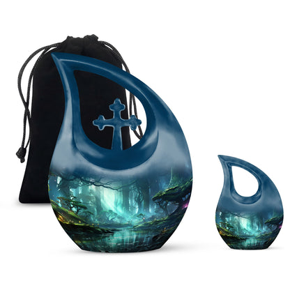 10-inch Wilderness Urn featuring a Cross Drop design, 