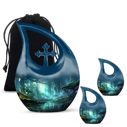 10-inch Wilderness Urn featuring a Cross Drop design, 