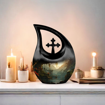 10-Inch Wilderness Urn in Cross Drop design, 