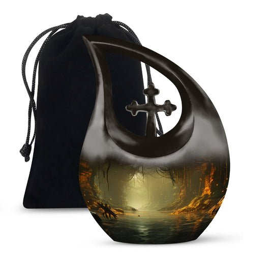 10-inch Wilderness Urn with Cross Drop design, 