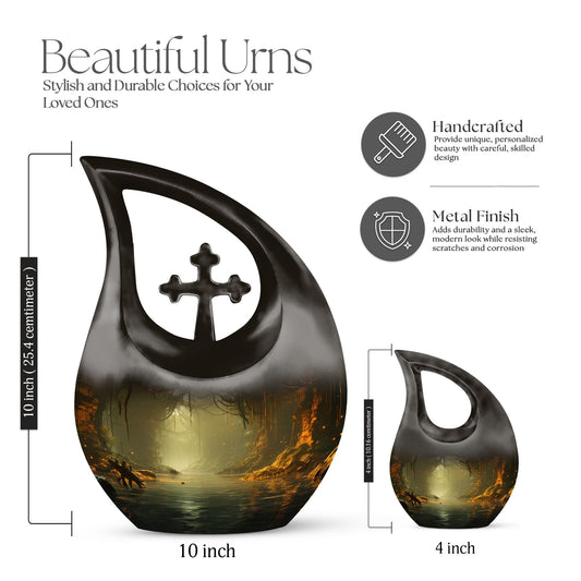 10-inch Wilderness Urn with Cross Drop design, 